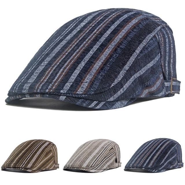 Fleece Lined Baker Boy Hat in Herringbone for Men with Adjustable Size