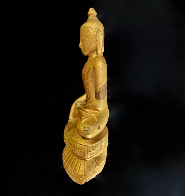 Antique 19th Century Buddha Statue Gold Gilded Alabaster Sculpture Collectible 5