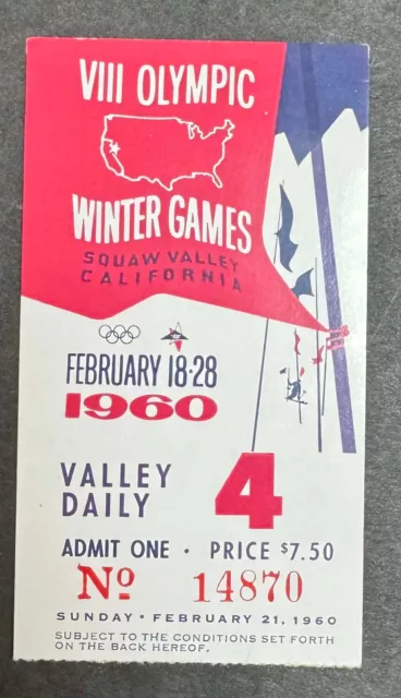 1960 Squaw Valley Winter Olympic Ticket