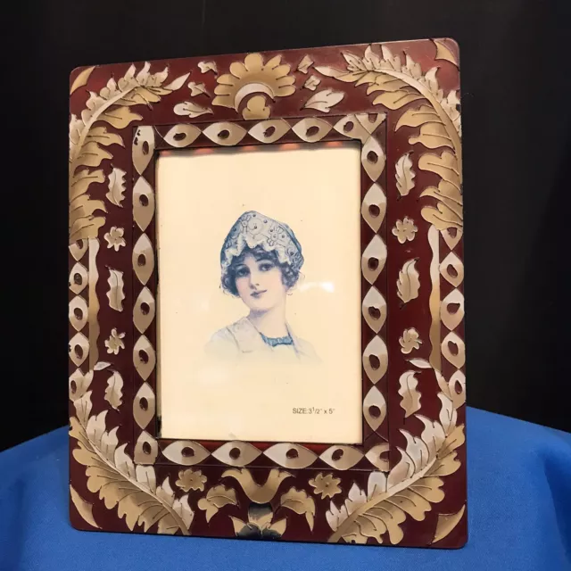 Early 20th Century  Glass Photo Frame With Infilled Hand Painted Decorations