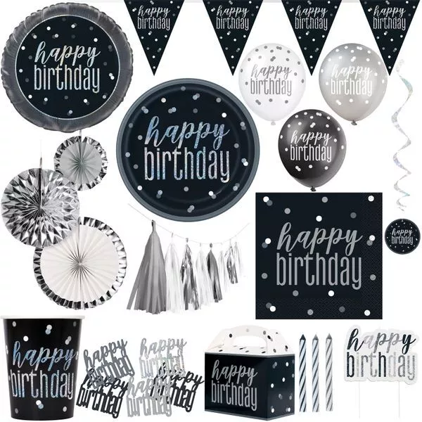 Nero Compleanno Party Decorazione Set Decorazione Argento Nero Geburtstagsdeko