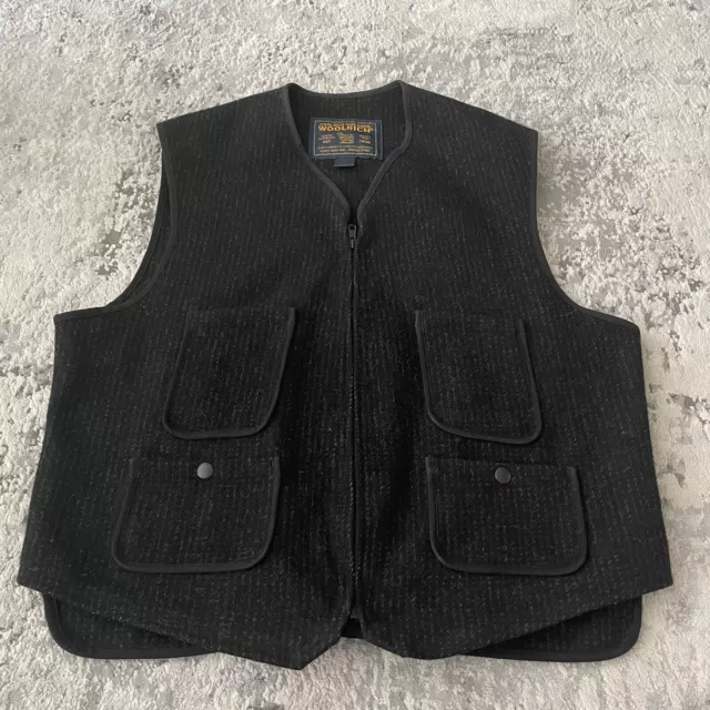 Woolrich Mens Vest  Large Black Striped Wool Adjustable 4 Pocket Hunting