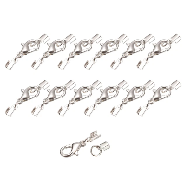 20Set 3mm Umklappbare Kordelenden mit Karabinerhaken Endkappen Silber Weiß