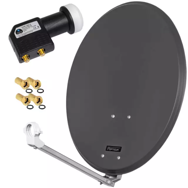 OPTICUM Sat Spiegel 60cm Anthrazit Antenne Alu 3D DIGITAL + Profi Twin HDTV LNB