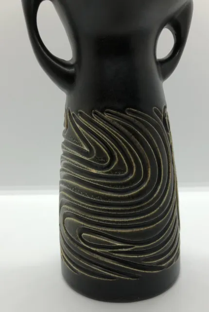 Vintage Kitsch 50’s 60’s MCM Mod Black Ceramic Pottery Art Studio Vase 3