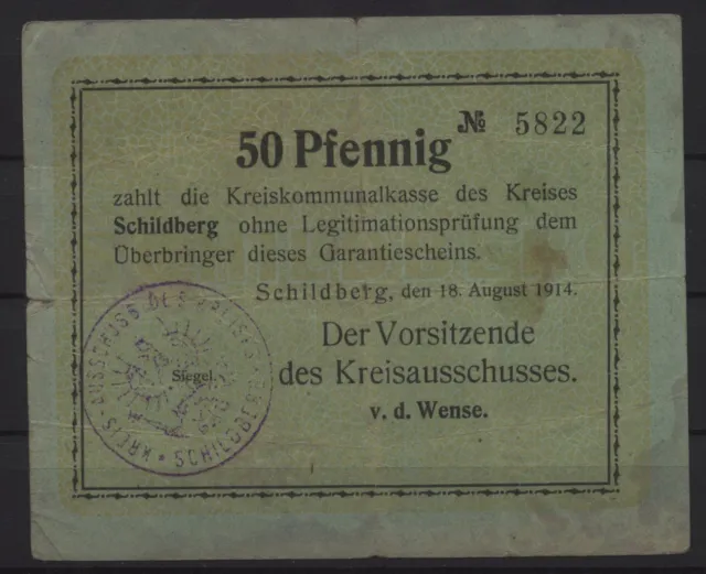 [18746] - NOTGELD SCHILDBERG (heute: Ostrzeszow), Kreisausschuss, 50 Pf, 18.08.1