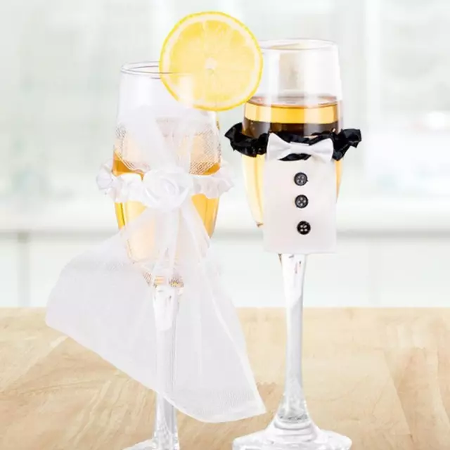 2 Pieces Wedding Flute Decoration Set Bride and Groom Stem Wear Toasting Flutes