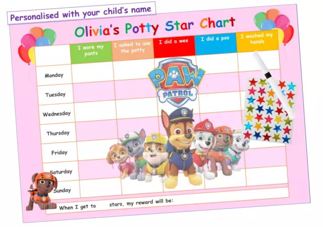 Potty Toilet Training Reward Chart - Kids Boys Girls Sticker Star - Reusable PAW 3