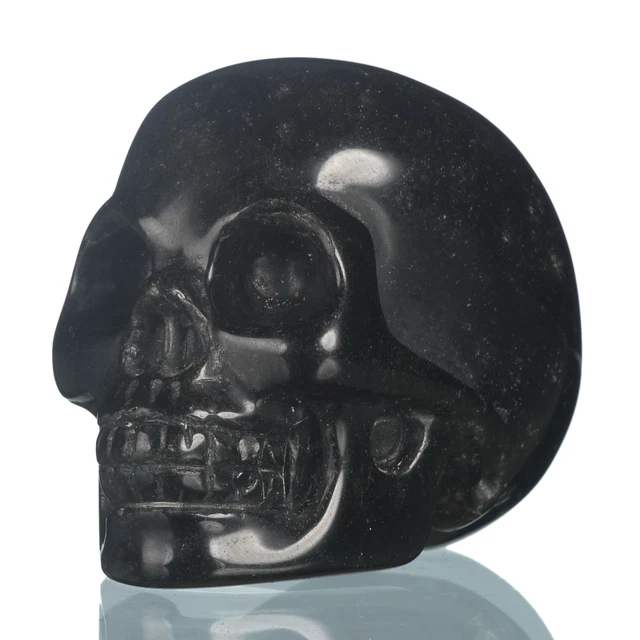 Estatua de cráneo de cristal tallado a mano de obsidiana de brillo natural de 1,93" #35L43