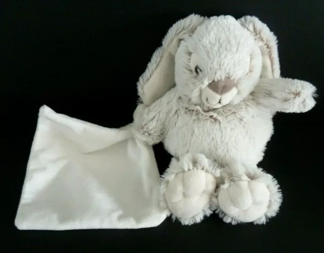84. DOUDOU PELUCHE BABY NAT' LAPIN MOUCHOIR MARRON BEIGE CHINE BLANC 23c NEUF*