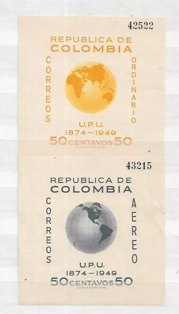 COLOMBIA - MNH - 1949 - 2 MNH SOUVENIR SHEETS - no gum