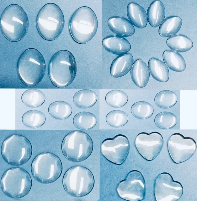 5x/10x/15x Clear Glass Flat Cabochon for Jewellery Making - Round, Heart or Oval