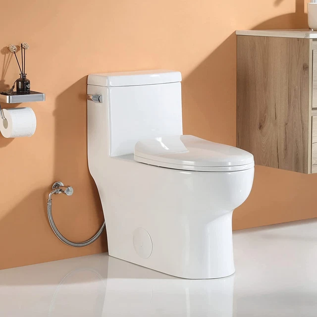 ONE PIECE ELONGATED Toilet Single Side Flush Toilet Soft Closing High