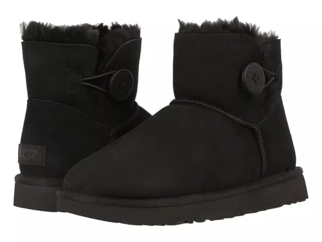 Women's Shoes UGG MINI BAILEY BUTTON II Suede & Sheepskin Boots 1016422 BLACK