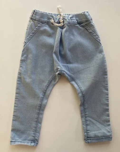 Cotton On baby size 18-24 months pale blue denim slouch pants drawstring, VGUC