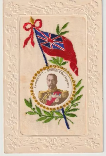 Erster Weltkrieg Bestickte Seide Postkarte King George V Fotoeinsatz Vintage 1914-1918