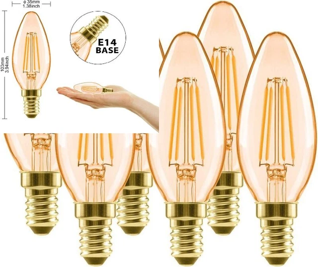LVWIT E14 Vintage LED Filament Candle Bulbs, 4W C35 E14-2500k Soft Warm White