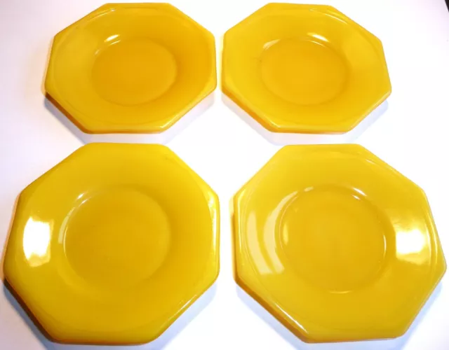 Akro Agate - 4 Large Octagonal Yellow Saucers - Child Tea Set