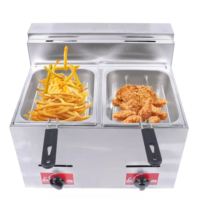 12L Commercial Propane Deep Fryer Countertop Gas Fryer w/ 2Baskets LPG & 2 Lids