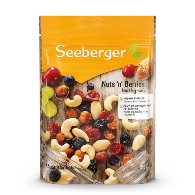 4 x 150 g miscela di noci Seeberger Nuts ́n Berries snack snack NUOVO MHD 5/24