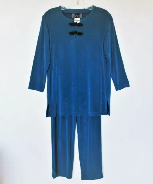 Slinky Brand Outfit Top & Pants Set NEW w/ Tags 2 pc Lovely Teal Blue Womens XS