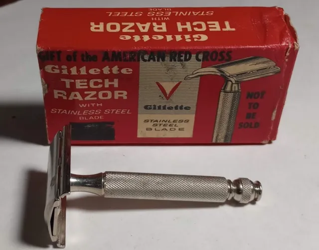 Vintage  Safety Razor GILLETTE TECH w/ Original Box and Vintage pk of new blades