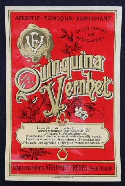 Ancienne Etiquette QUINQUINA VERNHET Frontignan apéritif old label