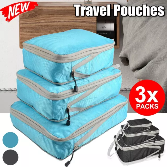 Packing Cube Pouch Suitcase Clothes Storage Bags Travel Luggage Organiser Bag AU