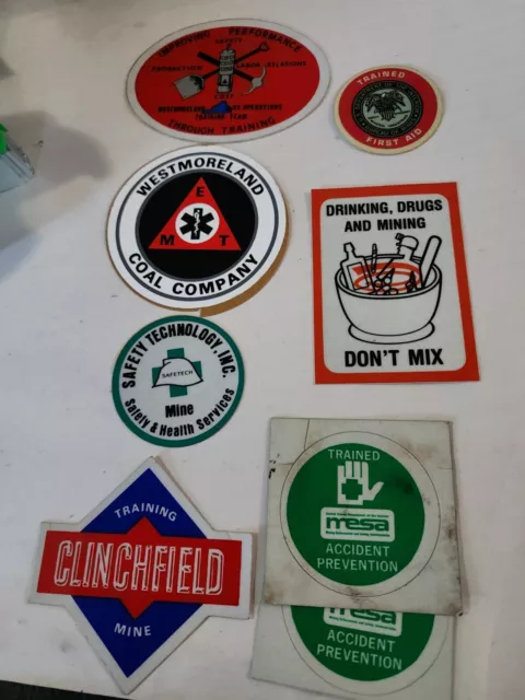 (8) NOS Vintage Westmoreland And Mining Training Coal Mining Helmet Stickers