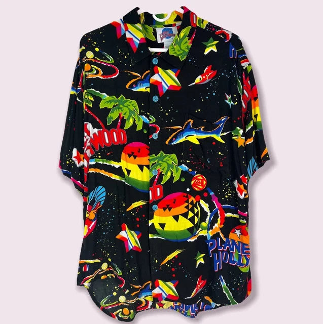 Vintage 90s Planet Hollywood Casual Button-Up Rayon Shirt Mens L Rare Jamz World