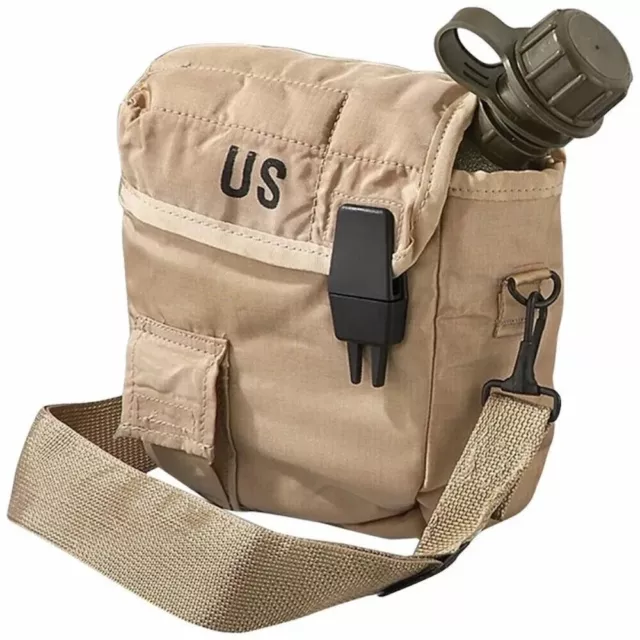 US Army Military Issue 2 qt Collapsible OD Canteen & Desert Tan Cover Pouch NEW