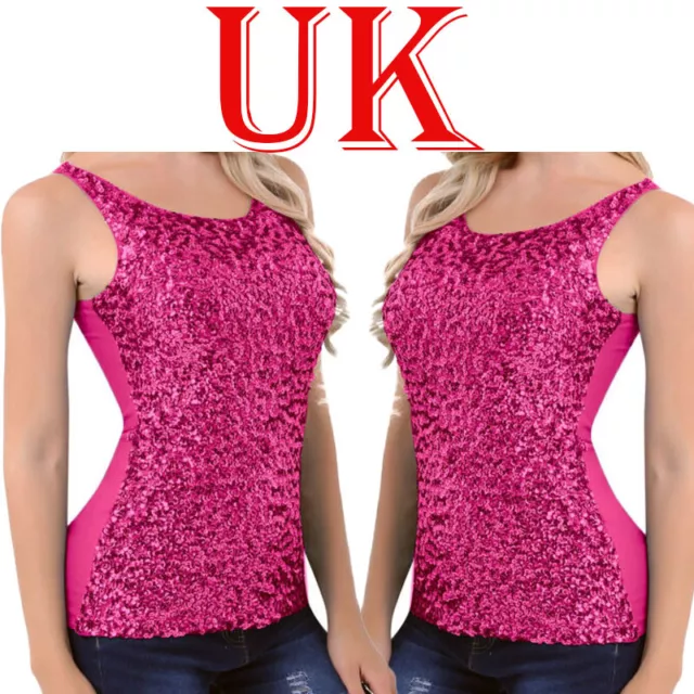 Womens Sequin Glitter Tops Party Strappy Tank Top Sparkle Cami Vest