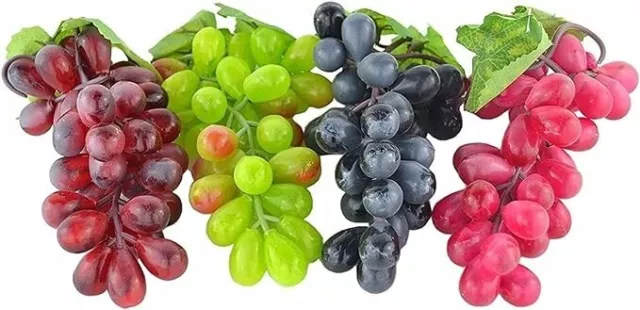 PEBBLE HUG 4 Bunches Grapes Black, Red, Green, and Purple Grapes Fake Fruit