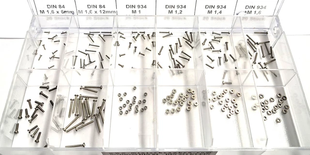 Assortimento viti cilindriche DIN 84 e dadi DIN 934 acciaio inox A2 (da M1 a M1,6