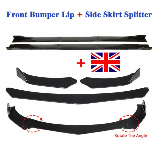Universal Car Front Bumper Lip Spoiler Diffuser + Side Skirt Splitter Extension