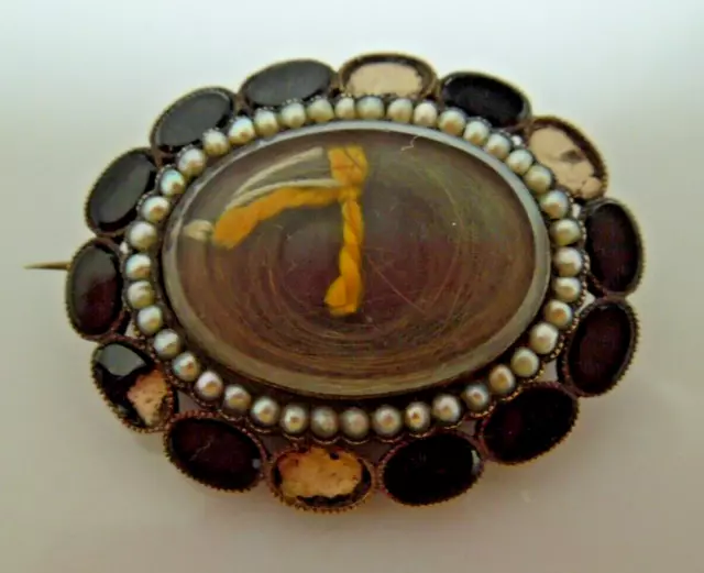 s978 Antique Gold Filled Seed Pearl Mourning Hair Jewelry Brooch Pin Victorian