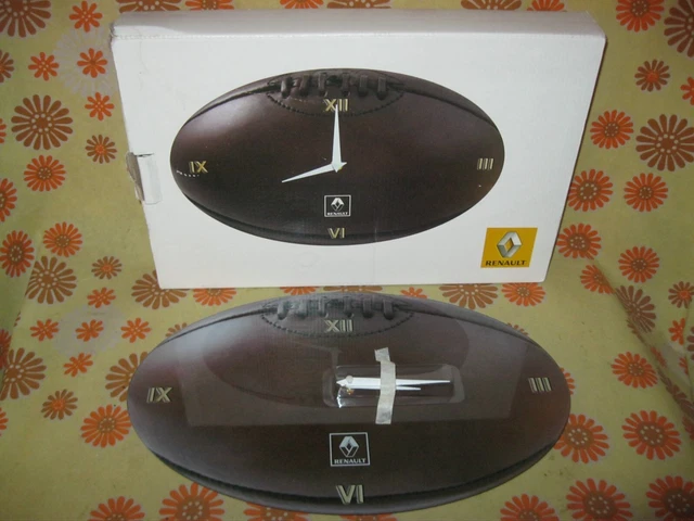 🏉 Ancienne PENDULE HORLOGE MURALE⏲️ RENAULT BALLON de RUGBY en BOÎTE d'ORIGINE