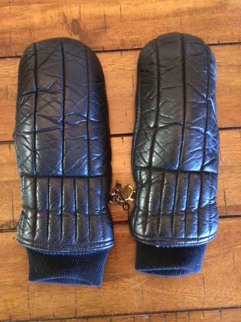 Vintage Grandoe Leather Ski Mittens Gloves Women's Black Size Medium