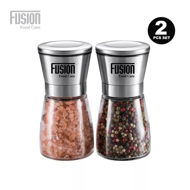 2PCS Salt Pepper Grinder Set Stainless Steel Glass Mill Coarse Grinding Shaker