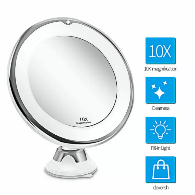 10X Magnifying Mirror With LED Lights Make Up Shaving Illuminated Cosmetic Tool
