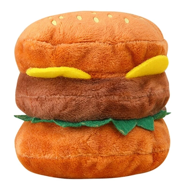 Dog Chew Toy Pet Plush Toy Hamburger Aggressive Chewers Teething Toy Puppy Gift