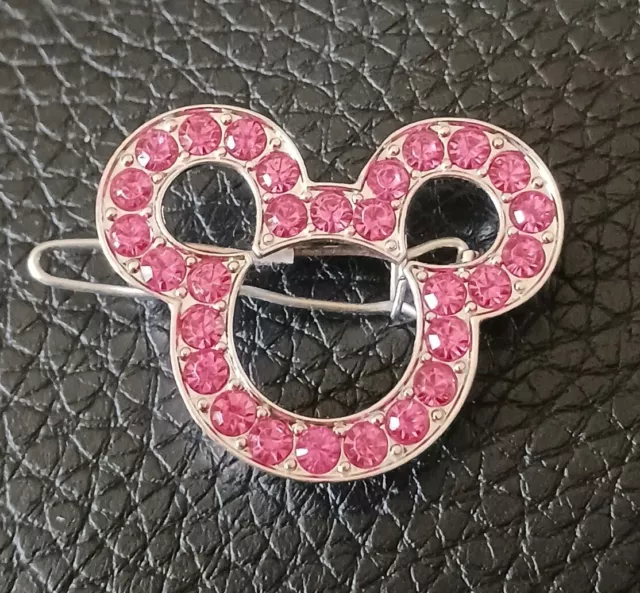 Disney Park Minnie Mickey Mouse Pink Rhinestone & Silver Hair Barrette 1.25"