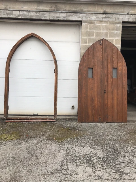MAR Pair Antique Oak Gothic Double Doors 64 x 107 x 5.5 with jamb