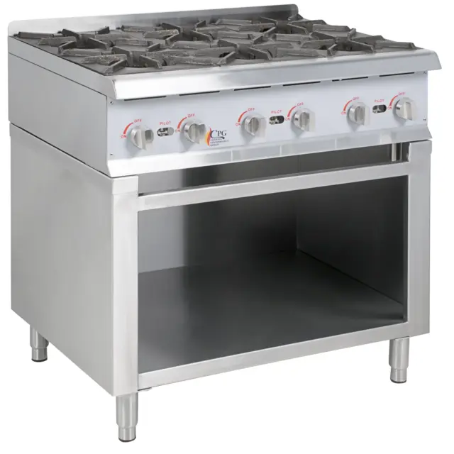 6 Burner Gas Range / Hot Plate with Cabinet Base - 132,000 BTU