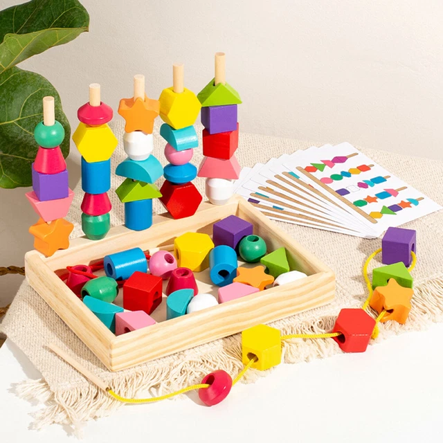 MONTESSORI TOYS WOODEN Lacing Beads Toys Fine Motor Skills Toys for ...