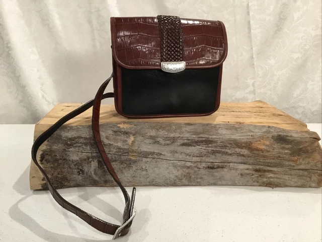 Brighton Black Brown Croc Embossed Leather Melanie Organizer Shoulder Bag Purse