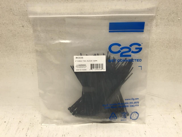 (Lot of 24) C2G 4" Cable Ties, Black 100PK (2400 total cable ties) #43036 - NEW