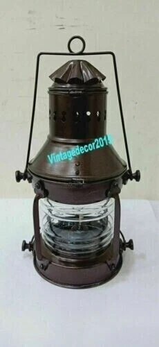 Lanterne de Navire Maritime Nautique Antique Lampe à Huile Ancre en Laiton...