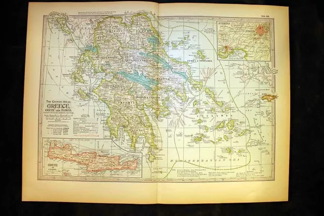 Greece Crete and Samos  Antique Color Map 1898 12¾" x 17"