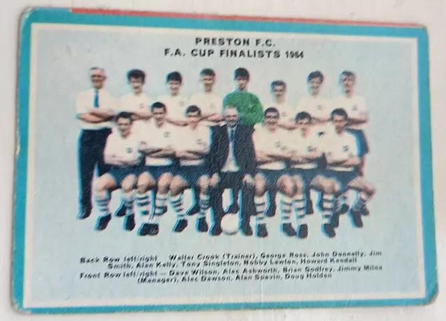 PRESTON NORTH END FA CUP FINALISTS 1964 A&BC PINK BACK CHECKLIST CARD No 103